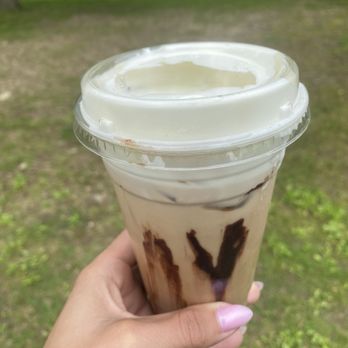 Quin Brew Coffee - Island Hopper: coconut & vanilla iced latte, drizzled with mocha and topped with coconut foam - Coffee & Tea Near Me - Watertown, Connecticut