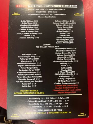 Menu photo 1 Deon's Restaurant Cleveland, OH Menu photo 1 Deon's Restaurant Cleveland, OH