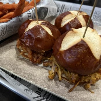 Becker's Bar & Grill - Pulled Pork Slider & Smoked Pulled BBQ Chicken Slider & Angus Beef Slider ; Choose 3 Sliders & Side meal - Bars Near Me - New Hudson, Michigan Becker's Bar & Grill - Pulled Pork Slider & Smoked Pulled BBQ Chicken Slider & Angus Beef Slider ; Choose 3 Sliders & Side meal - Bars Near Me - New Hudson, Michigan