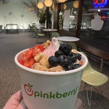 Pinkberry - large original and pomegranate swirl with strawberries, granola, blueberries and cheesecake - Ice Cream & Frozen Yogurt Near Me - Monrovia, California Pinkberry - large original and pomegranate swirl with strawberries, granola, blueberries and cheesecake - Ice Cream & Frozen Yogurt Near Me - Monrovia, California