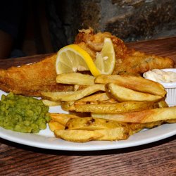 Kings Arms - Fish & Chips, Catch of the Day, served with mushy peas