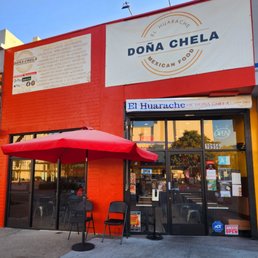Exterior outside entrance of El Huarache De Doña Chela - Front door of the restaurant - El Monte, California Exterior outside entrance of El Huarache De Doña Chela - Front door of the restaurant - El Monte, California