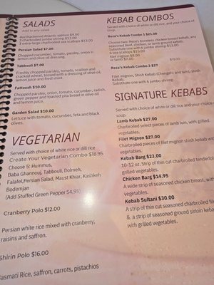 Menu photo 5 New Reza's Restaurant Oak Brook, IL