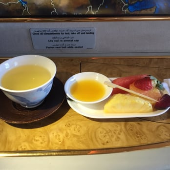 Emirates Airlines - Tea and fruits are served after shower - Airlines Near Me - London, XGL