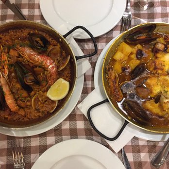 Taverna El Glop - Seafood paella (one serving) and monkfish stew - more than enough for 2 hungry travelers :) - Spanish Near Me - Barcelona, B Taverna El Glop - Seafood paella (one serving) and monkfish stew - more than enough for 2 hungry travelers :) - Spanish Near Me - Barcelona, B