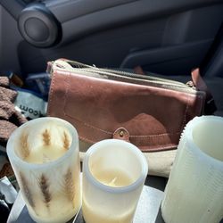 Goodwill - My purchases. Three battery operated candles and a nice purse.