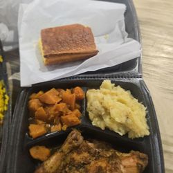 The Market at EastPoint - Rosemary garlic baked chicken, yams,cabbage &cornbread.