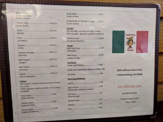 Menu photo 7 Taqueria Flavio Fredericksburg, VA