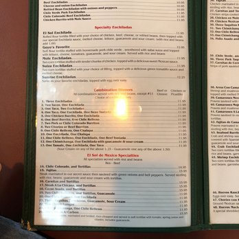 El Sol De Mexico - a menu for a mexican restaurant - Mexican Near Me - Tualatin, Oregon