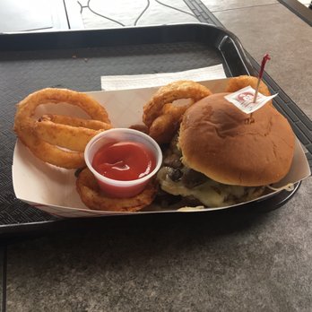 Gyp's Tavern - Mushroom onion Swiss burger. Onion rings. - Bars Near Me - Branchville, New Jersey