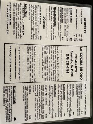 Menu photo 2 La Cocina De Oro Downieville, CA