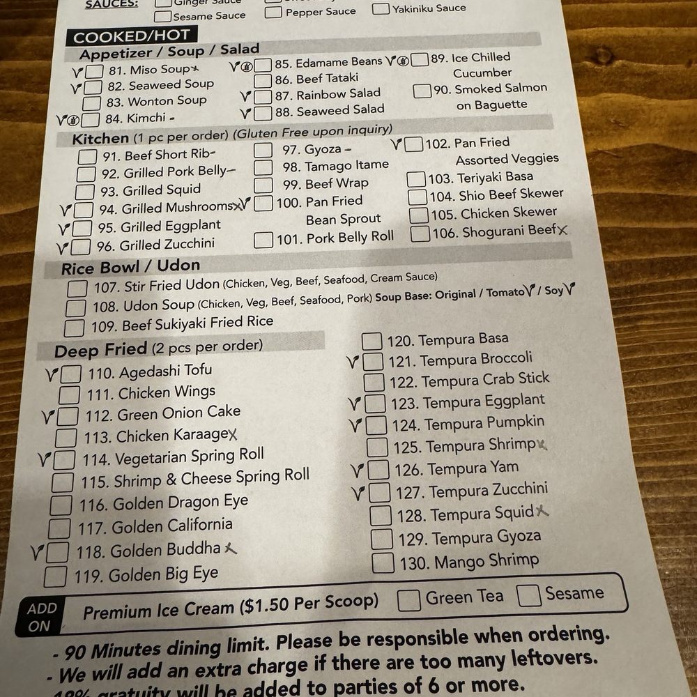 Menu backside