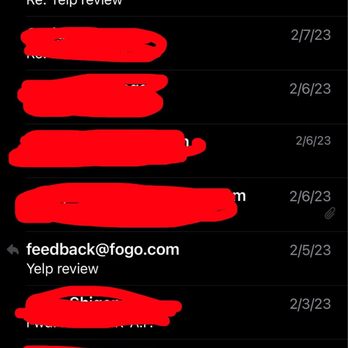 Fogo de Chão - Proof of multiple emails sent to feedback@fogo.com as requested - Brazilian Near Me - Plano, Texas Fogo de Chão - Proof of multiple emails sent to feedback@fogo.com as requested - Brazilian Near Me - Plano, Texas