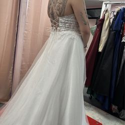 Cross tie back, sparkly white wedding dress