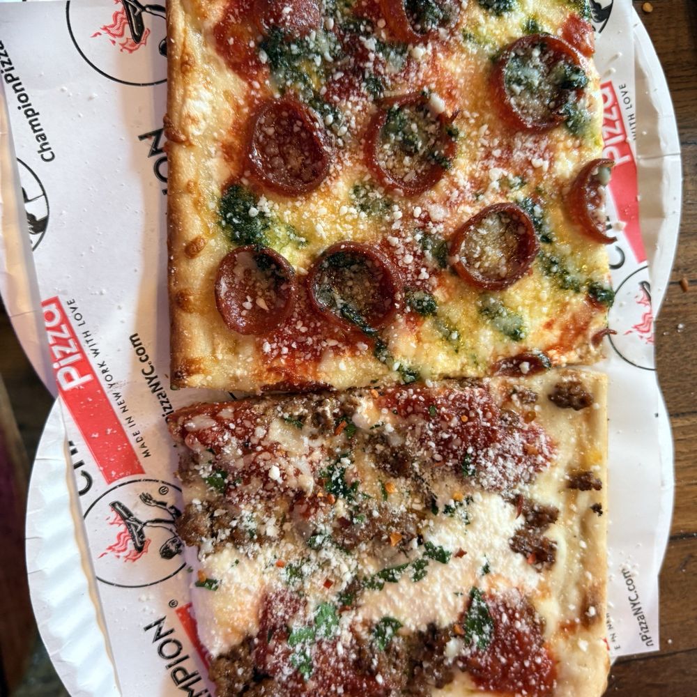 Champion Pizza - Pesto and lasagna slices - Pizza Near Me - New York, New York