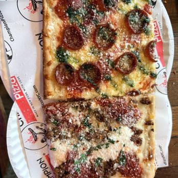 Champion Pizza - Pesto and lasagna slices - Pizza Near Me - New York, New York Champion Pizza - Pesto and lasagna slices - Pizza Near Me - New York, New York