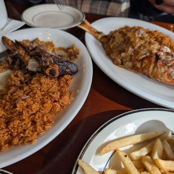 Gorée Cuisine - YASSA lamb, YASSA red snapper medium and crispy french fries and jollof rice - Senegalese Near Me - Chicago, Illinois