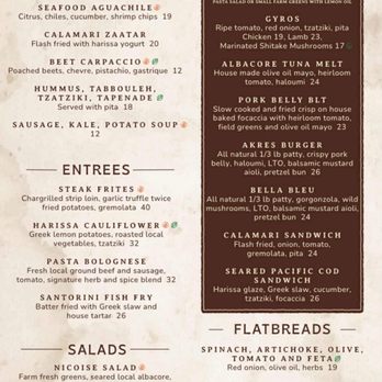 Akres - New Menu - Mediterranean Near Me - Astoria, Oregon