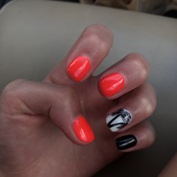 Palm tree neon and black gel nails Palm tree neon and black gel nails