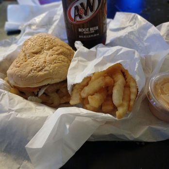 Flame Burger Plus - Grilled Onion cheeseburger meal, Fry sauce and Root Beer - Burgers Near Me - Federal Way, Washington