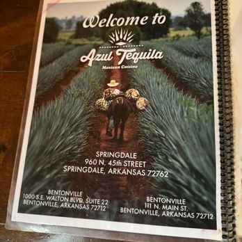 Azul Tequila - Front of menu, includes address to all 3 locations, and their phone number. - Mexican Near Me - Springdale, Arkansas