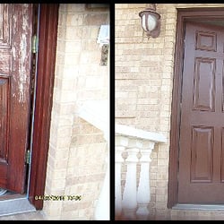 Gigi Painting and Interior Services - Howard Beach, NY. Before and after detail, weather damage exterior front door.