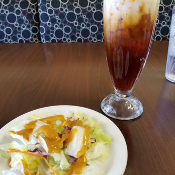 Savor Thai - Thai iced tea and salad with a peanut sauce dressing. - Thai Near Me - Chandler, Arizona Savor Thai - Thai iced tea and salad with a peanut sauce dressing. - Thai Near Me - Chandler, Arizona