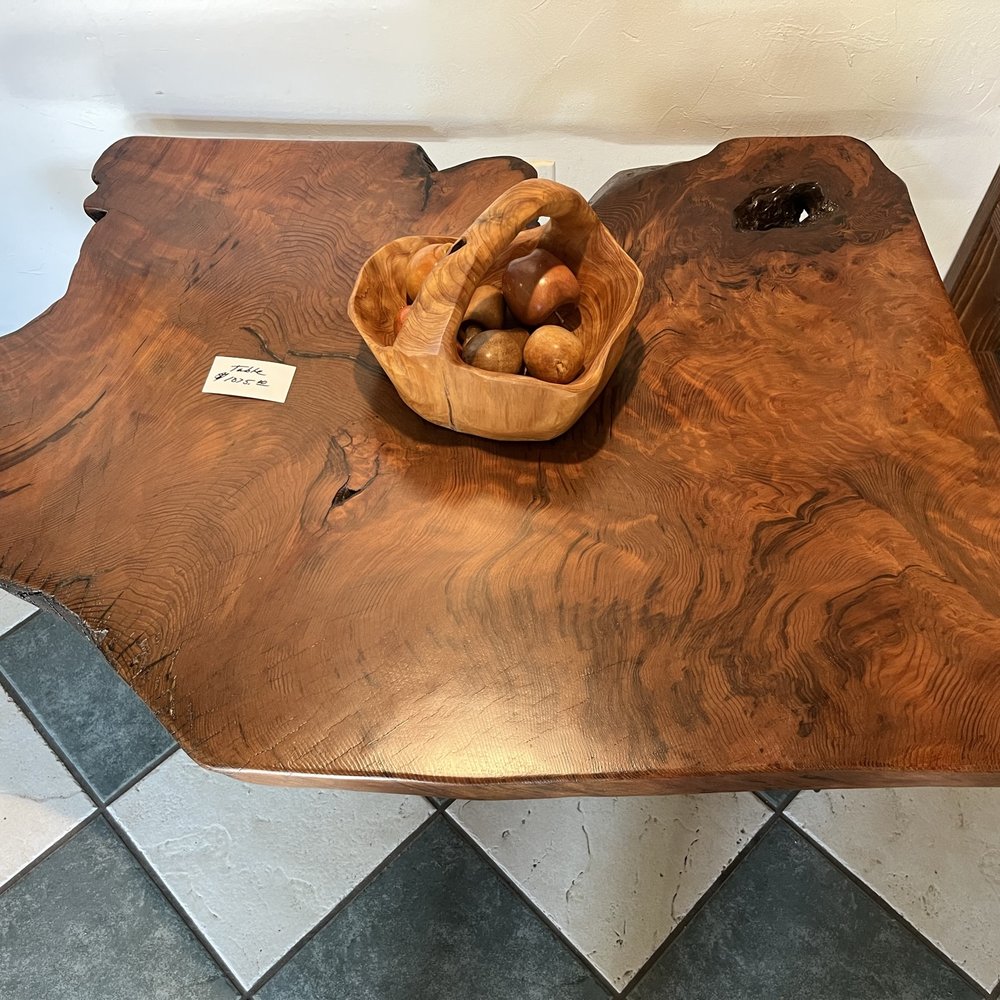 Short's Studio - Redwood Coffee table with wood-carved basket on top. - Art Galleries Near Me - Felton, California Short's Studio - Redwood Coffee table with wood-carved basket on top. - Art Galleries Near Me - Felton, California
