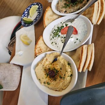 Greek Bistro - Trio hummus, tzatziki, babaganoush - Greek Near Me - Glendale, California Greek Bistro - Trio hummus, tzatziki, babaganoush - Greek Near Me - Glendale, California