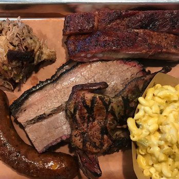 Hurtado Barbecue - El jefe plate with Mac and cheese, a piece of sausage, 1/3 LB brisket, quail, and pulled pork - Barbeque Near Me - Arlington, Texas Hurtado Barbecue - El jefe plate with Mac and cheese, a piece of sausage, 1/3 LB brisket, quail, and pulled pork - Barbeque Near Me - Arlington, Texas