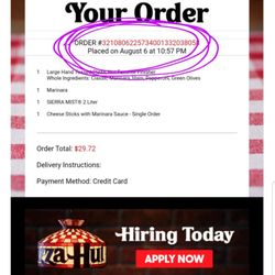 Pizza Hut - Again this shows the time when I placed my order