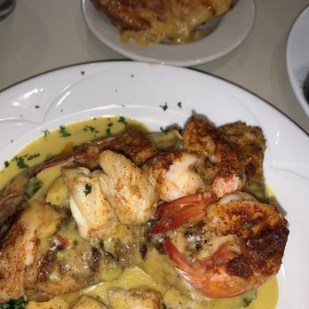Drusilla Seafood Restaurant - redfish and eggplant, cajun potato in the back - Seafood Near Me - Baton Rouge, Louisiana Drusilla Seafood Restaurant - redfish and eggplant, cajun potato in the back - Seafood Near Me - Baton Rouge, Louisiana