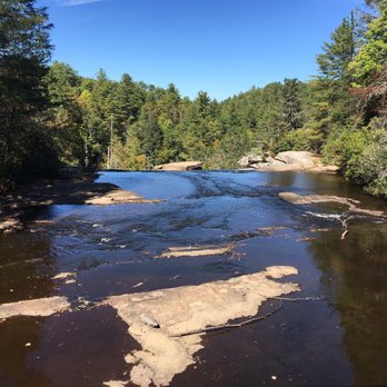 High Falls Trailhead - Dupont State Forest - Looking down from the bridge at high falls - Hiking Near Me - Cedar Mountain, North Carolina