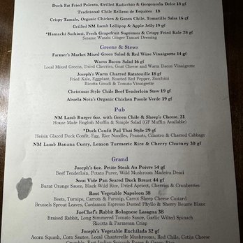 Joseph's Culinary Pub - Dinner menu - New American Near Me - Santa Fe, New Mexico