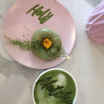 Holy Matcha - It doesn't just LOOK pretty, but it tasted good too! Vanilla matcha donut and hot matcha latte. - Tea Rooms Near Me - San Diego, California Holy Matcha - It doesn't just LOOK pretty, but it tasted good too! Vanilla matcha donut and hot matcha latte. - Tea Rooms Near Me - San Diego, California