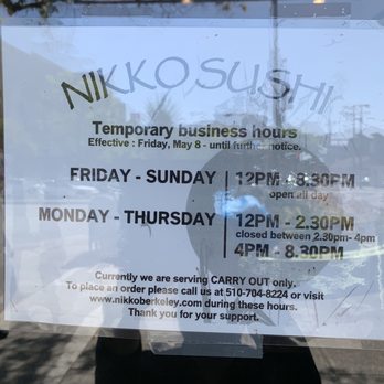 Nikko Sushi - covid business hours - Sushi Bars Near Me - Berkeley, California