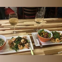 Radio Africa Kitchen - Prawns with harissa sauce, spinach & couscous. Soup and Beets salad! Soo GOOD.