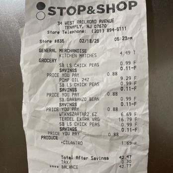 Stop & Shop - Receipt - Grocery Near Me - Tenafly, New Jersey