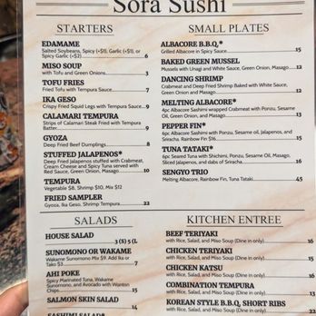 Sora Sushi - Menu - Sushi Bars Near Me - Rancho Cordova, California Sora Sushi - Menu - Sushi Bars Near Me - Rancho Cordova, California