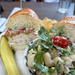 Two Mile Cafe - Turkey sandwich with pasta salad, chips, and pickle..