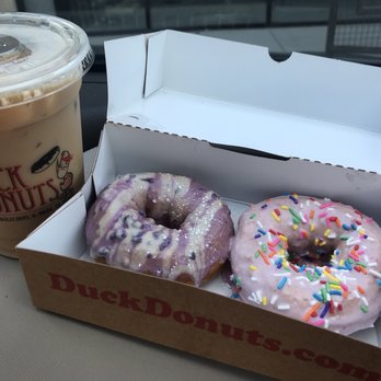 Duck Donuts - Blueberry pancake, strawberry confetti, & iced latte - Coffee & Tea Near Me - San Antonio, Texas