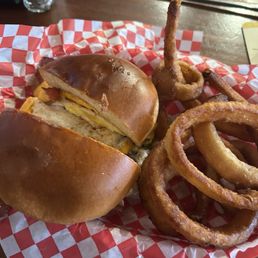 Resist Temptation Burger add avocado with onion rings Resist Temptation Burger add avocado with onion rings
