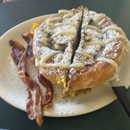 Pumpkin spice cinnamon role with a side of bacon