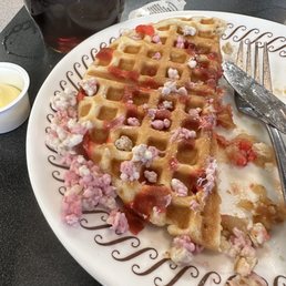 "Strawberry shortcake "  waffle. The waiter said kids/younger visitors like it insinuating I'm too old to enjoy.