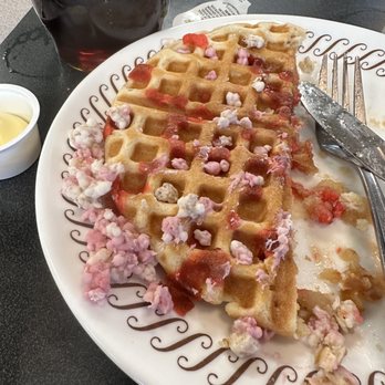 Waffle House - "Strawberry shortcake "  waffle. The waiter said kids/younger visitors like it insinuating I'm too old to enjoy. - American Near Me - Aurora, Colorado