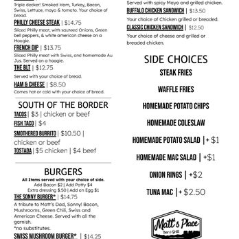 Matt's Place - the menu for the restaurant - American Near Me - Fort Collins, Colorado