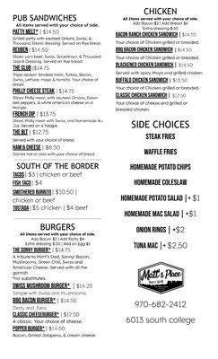 Menu photo 2 Matt's Place Fort Collins, CO