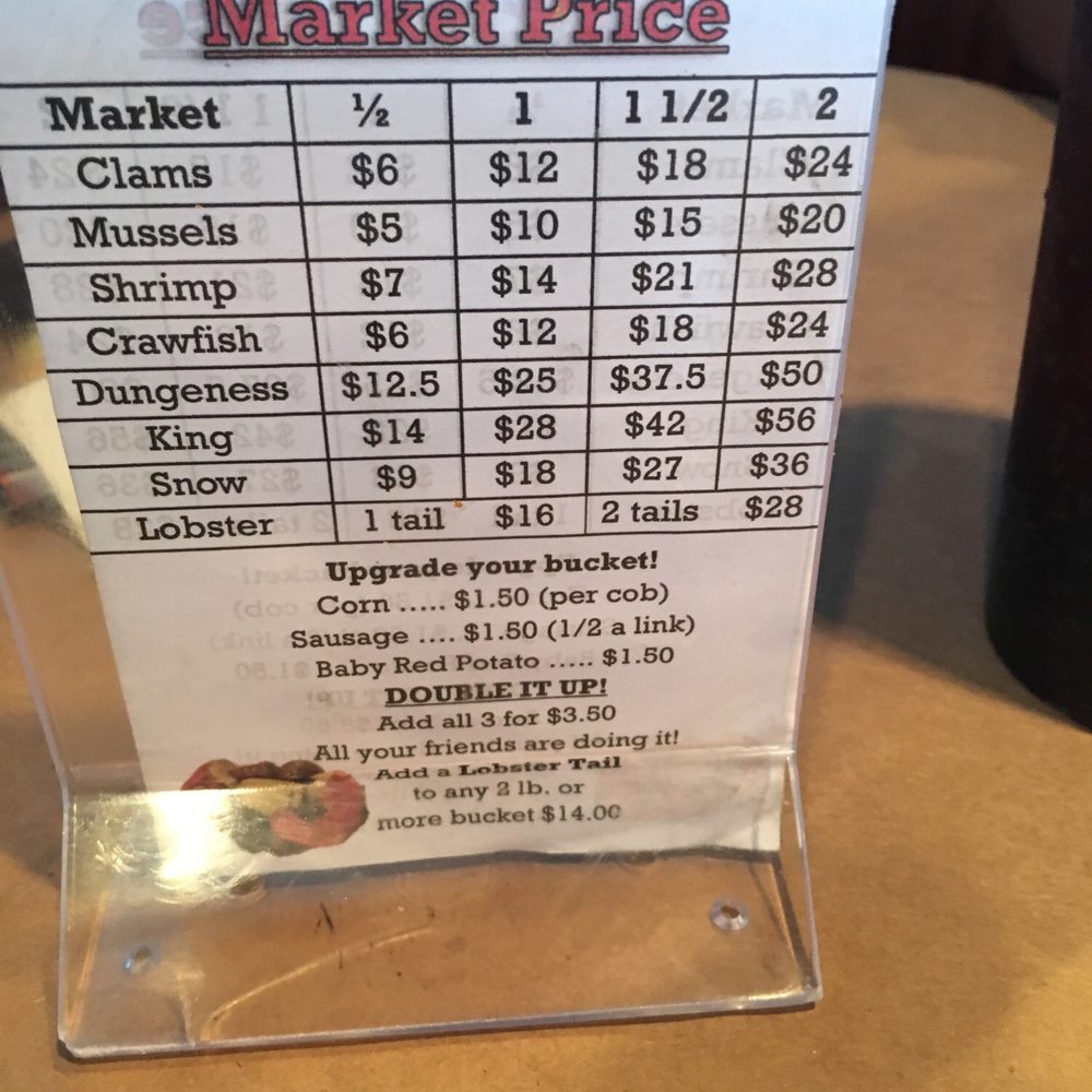 Menu if you don't order a bucket Menu if you don't order a bucket