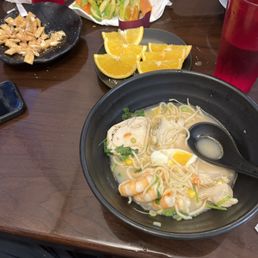 What I couldn't finish of the jumbo shrimp and chicken bowl. The orange slices. What's left of pre-meal snack. What I couldn't finish of the jumbo shrimp and chicken bowl. The orange slices. What's left of pre-meal snack.