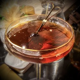 "Collection Day" -- Black Manhattan made with Woodford Double Double Bourbon, Averna, and chocolate bitters "Collection Day" -- Black Manhattan made with Woodford Double Double Bourbon, Averna, and chocolate bitters